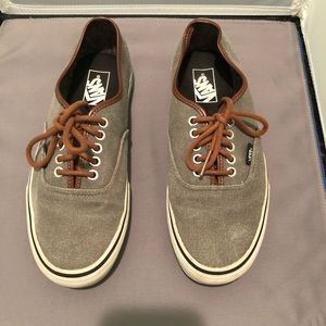 Taupe colored Vans with leather trim